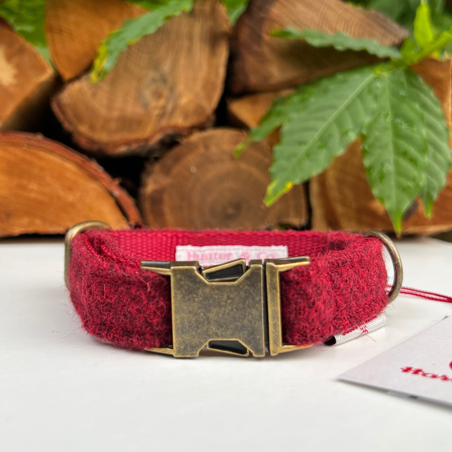 Harris Tweed® Dark Red Tweed Dog Collar Bow & Lead Set Hunter & Co.