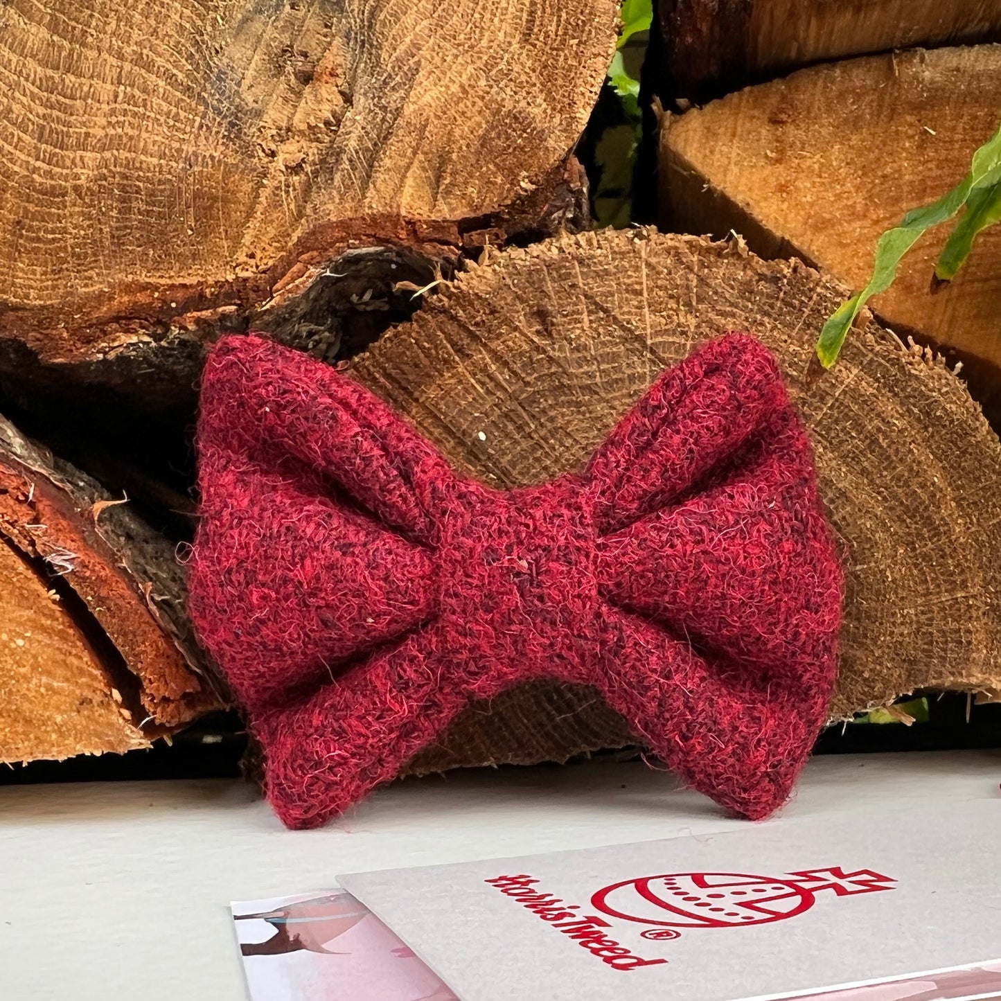 Harris Tweed® Dark Red Tweed Dog Collar Bow & Lead Set Hunter & Co.