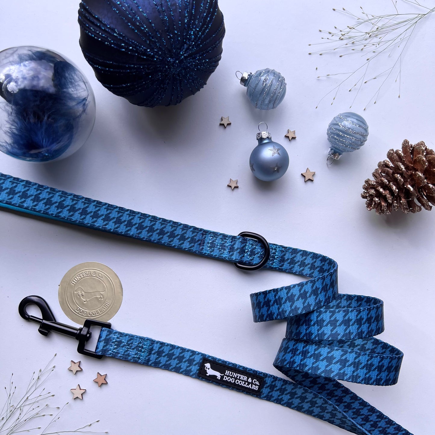 Teal Blue Houndstooth Dog Lead Hunter & Co.