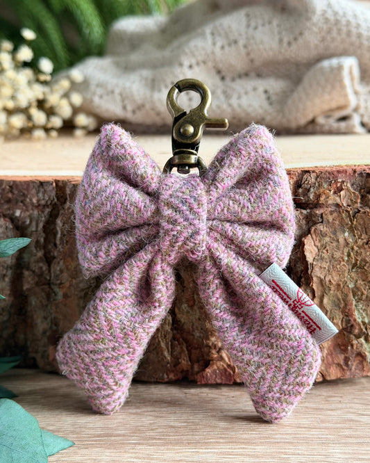 Harris Tweed® Bow Keyring | Bag Charm | Heritage Pink Green Herringbone (Copy) Dash Of Hounds