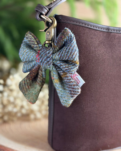 Harris Tweed® Bow Keyring | Bag Charm | Heritage Blue Green Dash Of Hounds