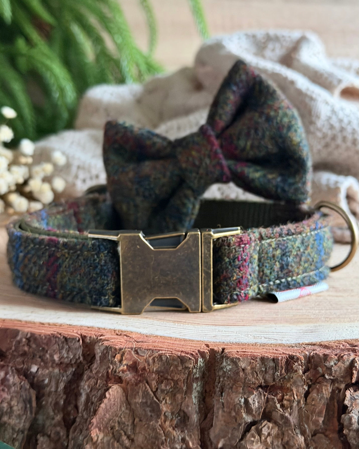 Harris Tweed® Moss Green Dog Collar Bow & Lead Set (Copy) Dash Of Hounds