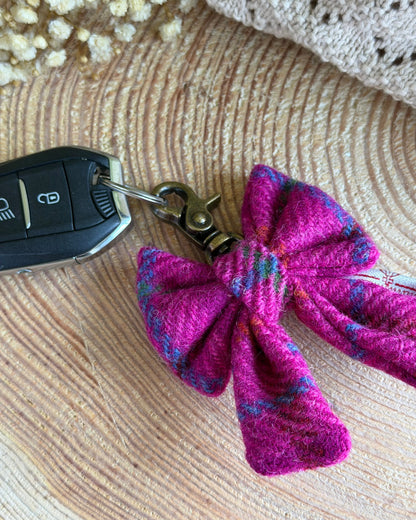 Harris Tweed® Bow Keyring | Bag Charm | Ceris Pink Dash Of Hounds