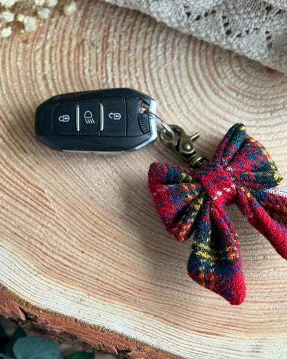 Harris Tweed® Bow Key Ring | Bag Charm | Red Tartan Check Dash Of Hounds