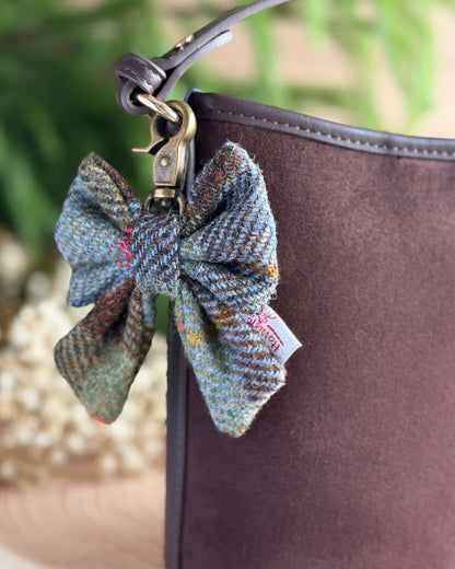 Harris Tweed® Bow Keyring | Bag Charm | Heritage Blue Green Dash Of Hounds
