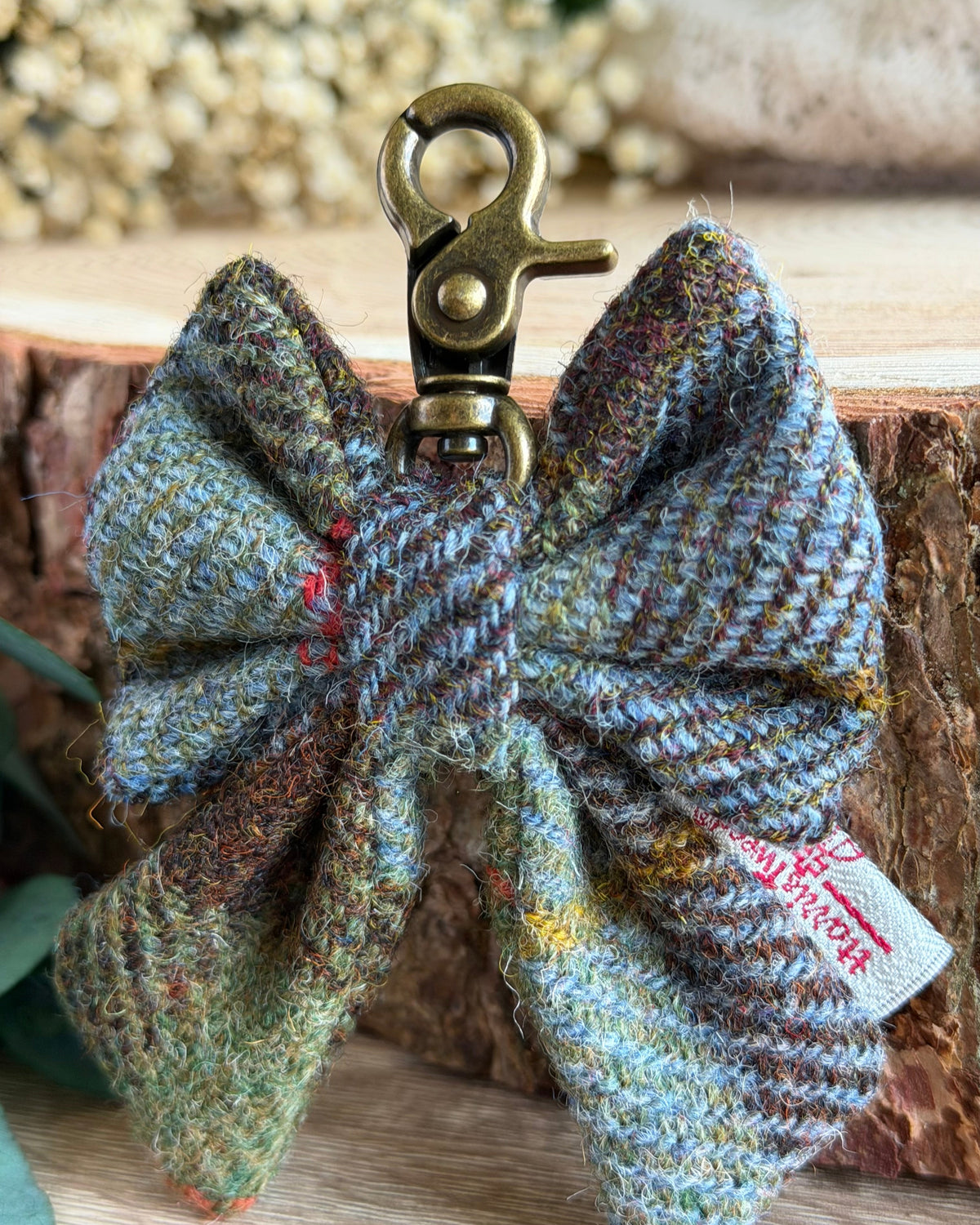 Harris Tweed® Bow Keyring | Bag Charm | Heritage Blue Green Dash Of Hounds