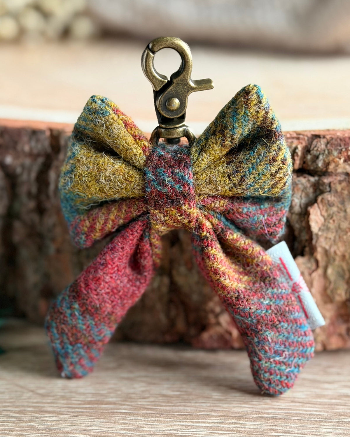 Harris Tweed® Bow Keyring | Bag Charm | Autumn Highland Teal Dash Of Hounds