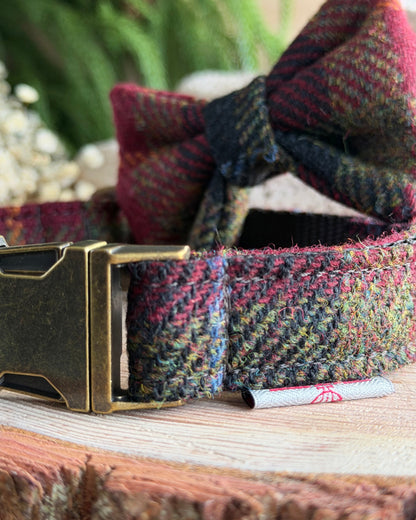 Harris Tweed® Autumn Brown Dog Collar Bow & Lead Set Dash Of Hounds
