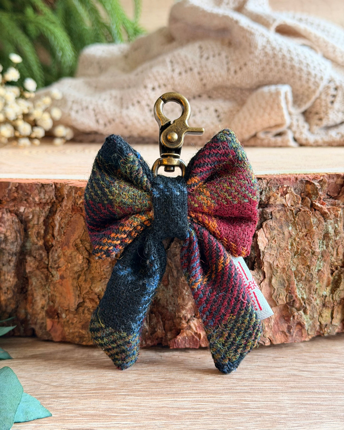 Harris Tweed® Bow Keyring | Bag Charm | Autumn Brown Check (Copy) Dash Of Hounds