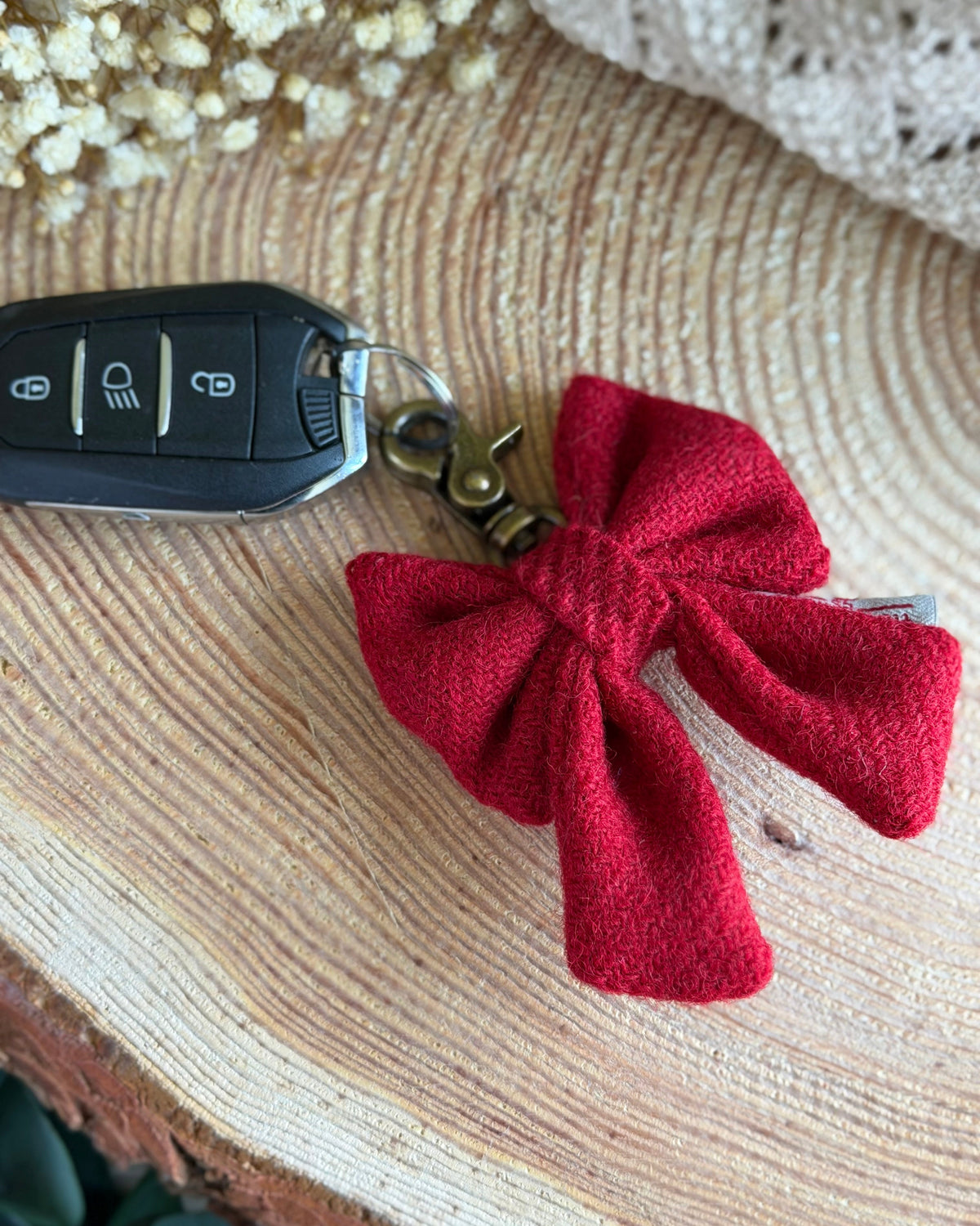 Harris Tweed® Bow Keyring | Bag Charm | Red Dash Of Hounds