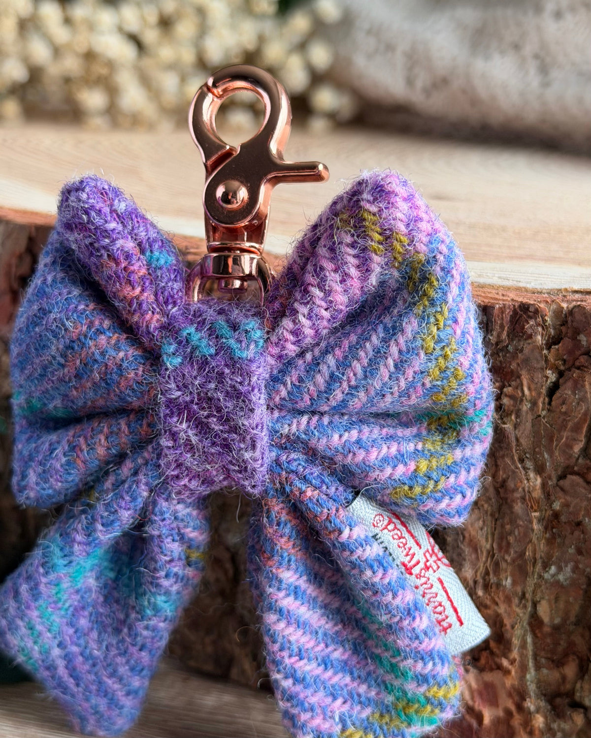 Harris Tweed® Bow Key Ring | Bag Charm | Pink Lilac Dash Of Hounds