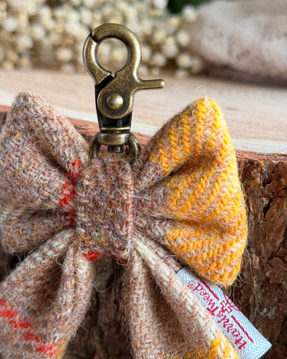 Harris Tweed® Bow Keyring | Bag Charm | Natural Yellow Check Dash Of Hounds