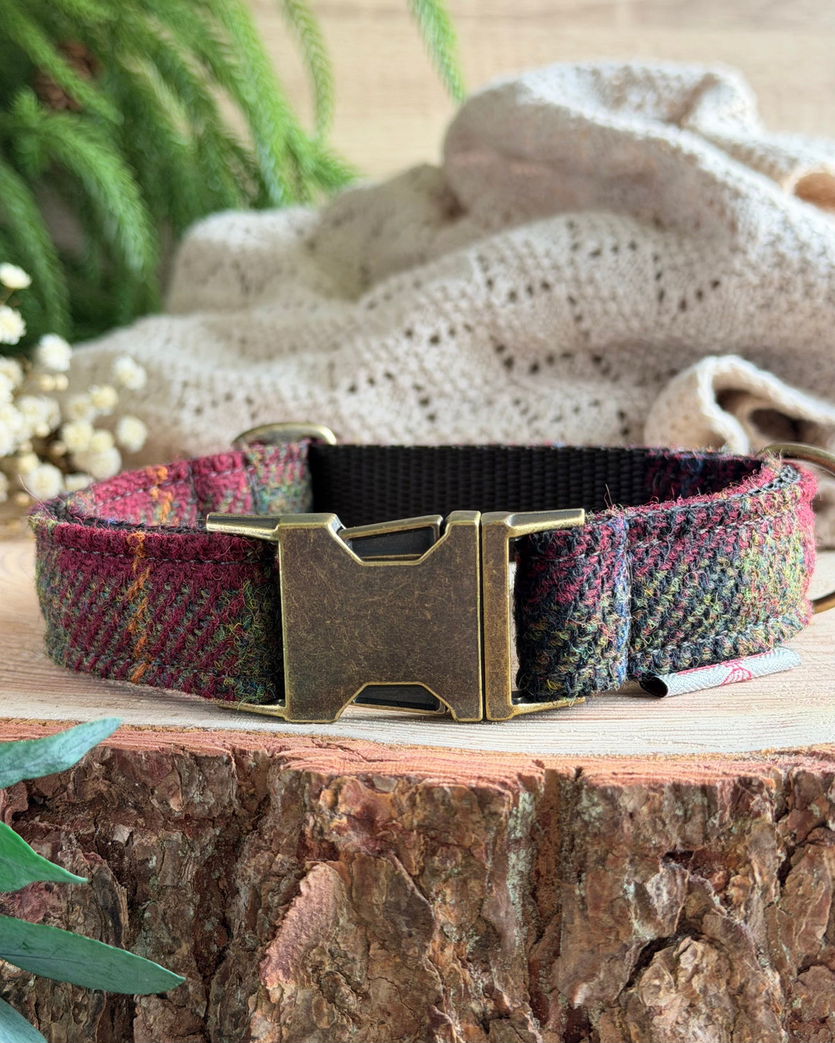 Harris Tweed® Autumn Brown Dog Collar Bow & Lead Set Dash Of Hounds
