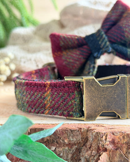 Harris Tweed® Autumn Brown Dog Collar Bow & Lead Set Dash Of Hounds