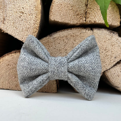 Light Grey Tweed Rose Gold Dog Collar, Bow and Lead Set Hunter & Co.