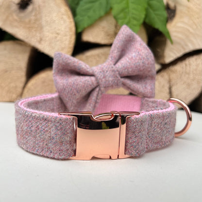 Blush Pink Tweed Dog Collar Bow & Lead Set Hunter & Co.